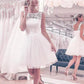 Lace Short Wedding Dresses Soft Tulle Knee-Length Beach Boho White Bridal Gowns Lacing Party Dancing Dress with Belt