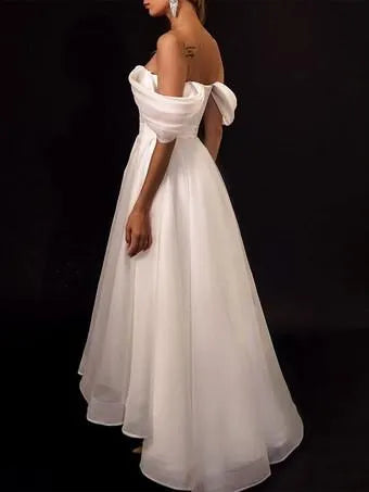 Ivory Short Strapless Off-the-Shoulder Wedding Dress Vestido De Novia Satin Mermaid Bow Satin Court Train Sleeves White Modern Bridal Princess Gown Satin