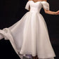 Ivory Short Strapless Off-the-Shoulder Wedding Dress Vestido De Novia Satin Mermaid  Bow Satin Court Train Sleeves White Modern Bridal  Princess Gown