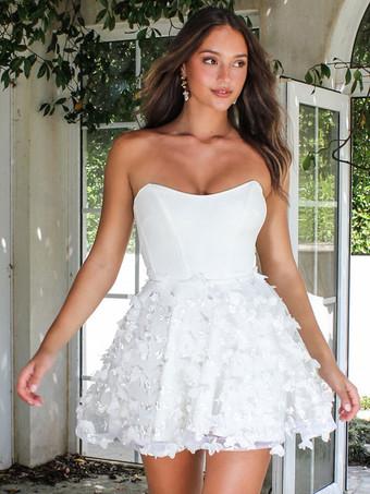 Strapless Sleeveless A-Line Natural Waist Lace Bridal Gowns Vestido De Novia Modern Satin Mermaid Bow Satin Court Train Sleeves Wedding Dress Princess White Bridal Gown