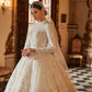 Gorgeous Appliques Chapel Train Ball Gown Muslim Wedding Dresses Elegant High Neck Beading Full Sleeve Vintage Bridal Gown