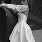 Ivory A-Line Calf Length Turtleneck Long Sleeves Wedding Dress Modern Princess White Vestido De Novia Mermaid Satin  Bow Satin Court Train Sleeves Bridal Gowns