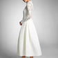 Ivory A-Line Calf Length Turtleneck Long Sleeves Wedding Dress Modern Princess White Vestido De Novia Mermaid Satin  Bow Satin Court Train Sleeves Bridal Gowns