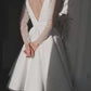 Short Wedding Dress V Neck Long Sleeves Short Wedding Dresses Knee Length Bow Satin Court Train Sleeves White Modern Bridal Vestido De Novia Princess Gown Satin Mermaid