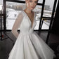 Short Wedding Dress V Neck Long Sleeves Short Wedding Dresses Knee Length Bow Satin Court Train Sleeves White Modern Bridal Vestido De Novia Princess Gown Satin Mermaid