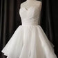 Sweetheart Neck Sleeveless Short A-Line Wedding Dress Modern Satin Mermaid Bow Satin Court Train Sleeves Bridal Gown Princess White Bridal Gowns Vestido De Novia