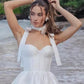 Ivory A-Line Calf Length Turtleneck Long Sleeves Wedding Dress Modern Princess White Vestido De Novia Mermaid Satin  Bow Satin Court Train Sleeves Bridal Gowns