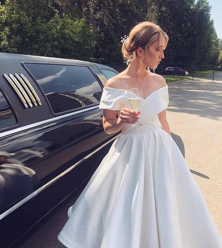 Vestido de noiva simples por atacado cetim do ombro vestido de noiva branco para mulheres Robe de praia de verão de maire