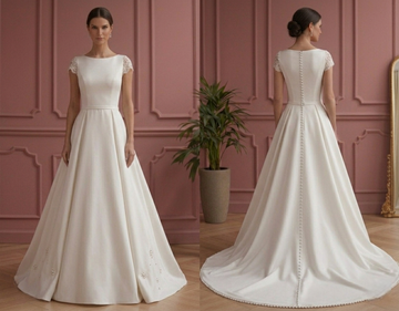 Classic A-Line Wedding Dress Button Back Cathedral Style