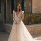 Deep V-Neck Lace Princess Wedding Dresses Illusion Long Sleeves Appliques A-Line Bridal Gowns Backless Bride Dresses