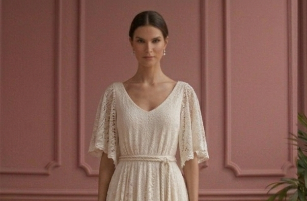 Boho A-Line Wedding Dress Crochet Lace Flowing Bridal