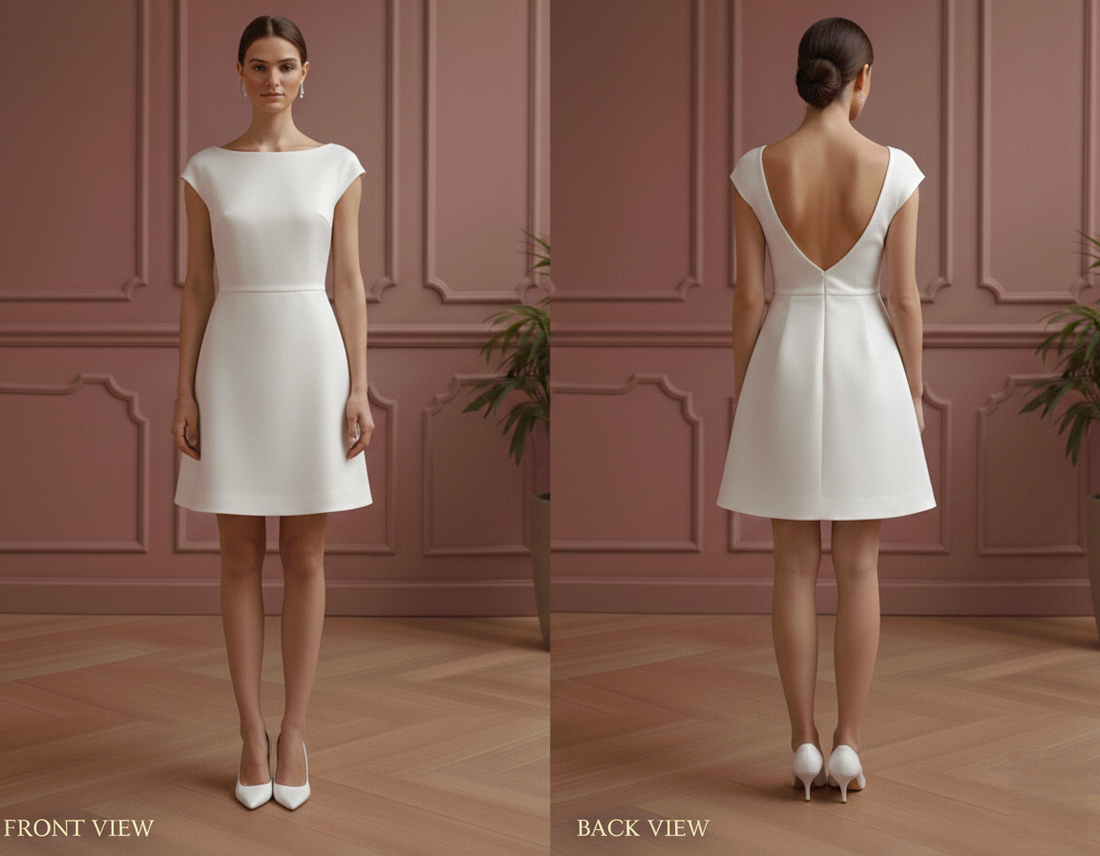 Simple Sleeve Wedding Dress Minimalist Short Crepe Stretch Gown