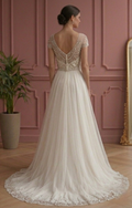 Glamorous A-Line Wedding Dress Beaded Bodice Formal Gown