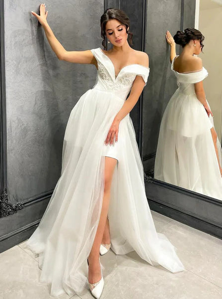 Robe de mariée classique en dentelle, ligne A, manches courtes, col en v, style Boho, princesse, robes de bal de mariée