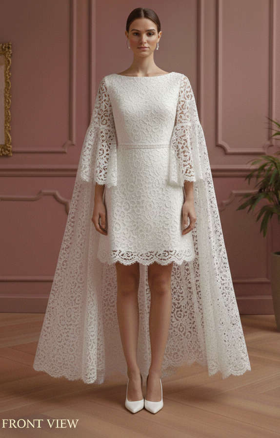 Cape Wedding Dress Removable Veil Short Lace Applique Bridal