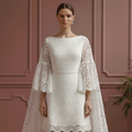 Cape Wedding Dress Removable Veil Short Lace Applique Bridal