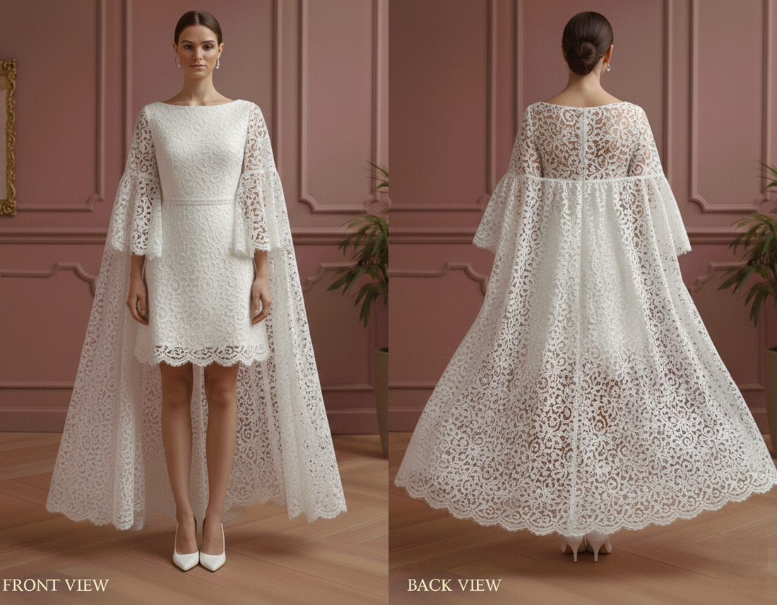 Cape Wedding Dress Removable Veil Short Lace Applique Bridal