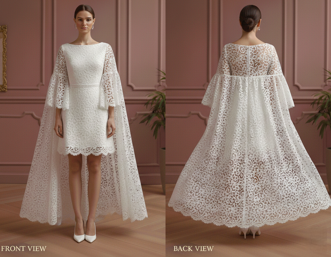 Cape Wedding Dress Removable Veil Short Lace Applique Bridal