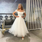 فستان زفاف قصير بسيط من الكتف Dot Tulle Bridal Gown Length مخصص من Vestidos De Novia