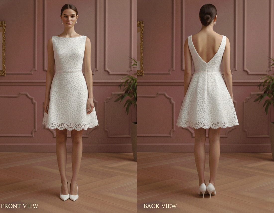 Fit and Flare Wedding Dress Plain Short Lace Romantic Gown