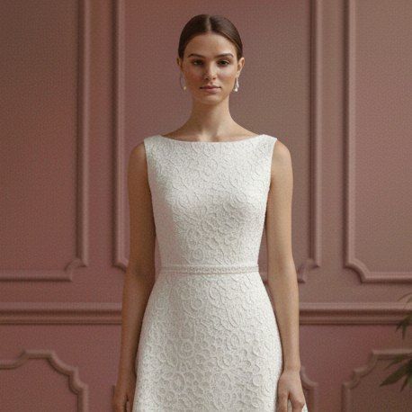 Fit and Flare Wedding Dress Plain Short Lace Romantic Gown