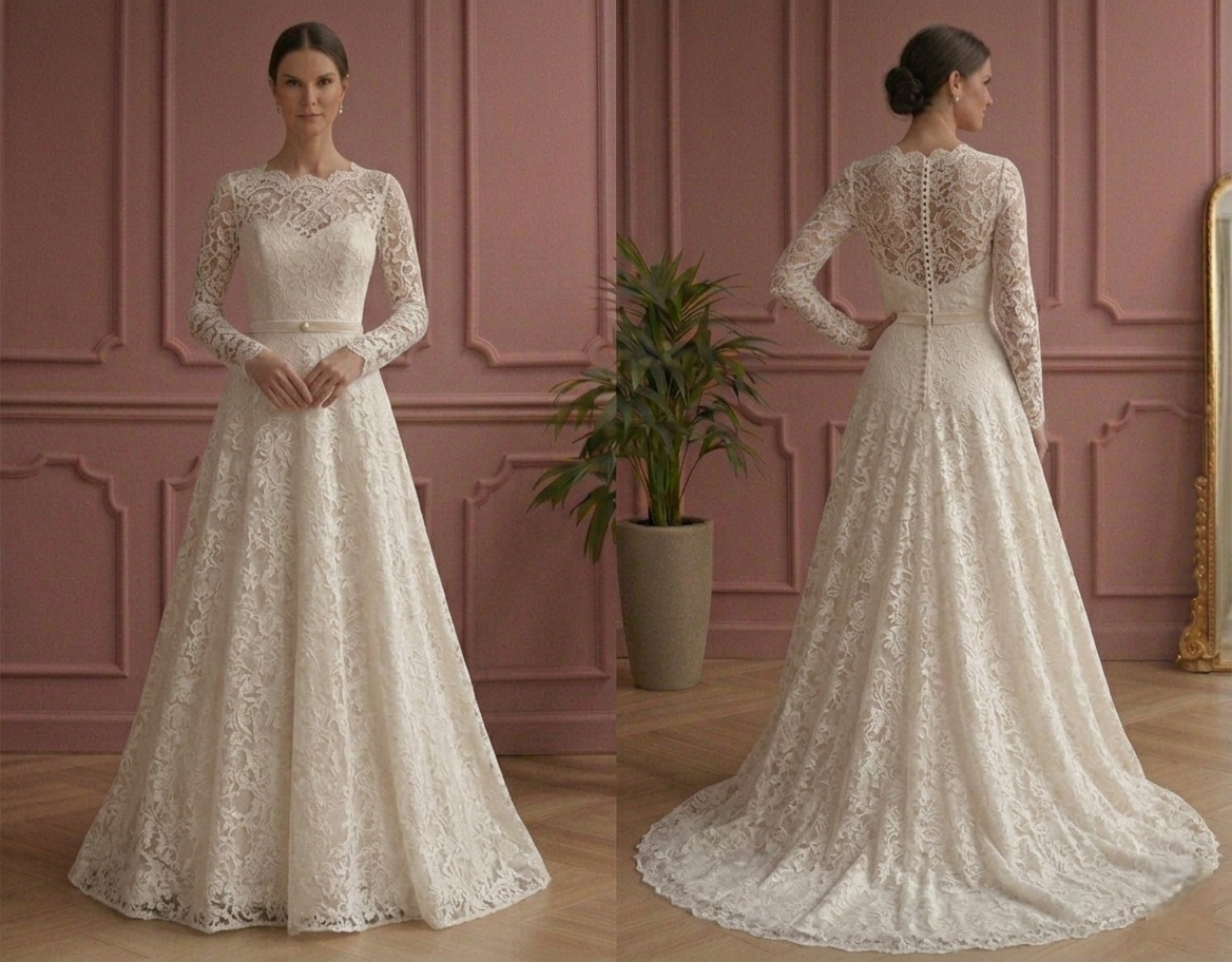 Vintage Inspired A-Line Wedding Dress Victorian Lace Bridal