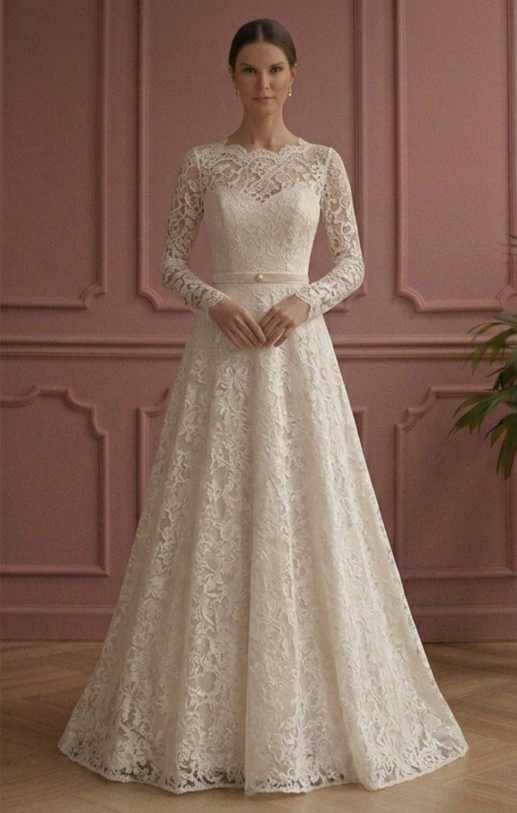 Vintage Inspired A-Line Wedding Dress Victorian Lace Bridal