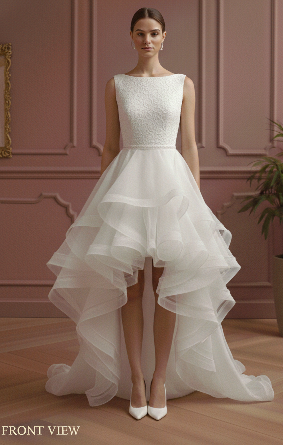 High Low Wedding Dress Organza Short Ruffles Modern Classic