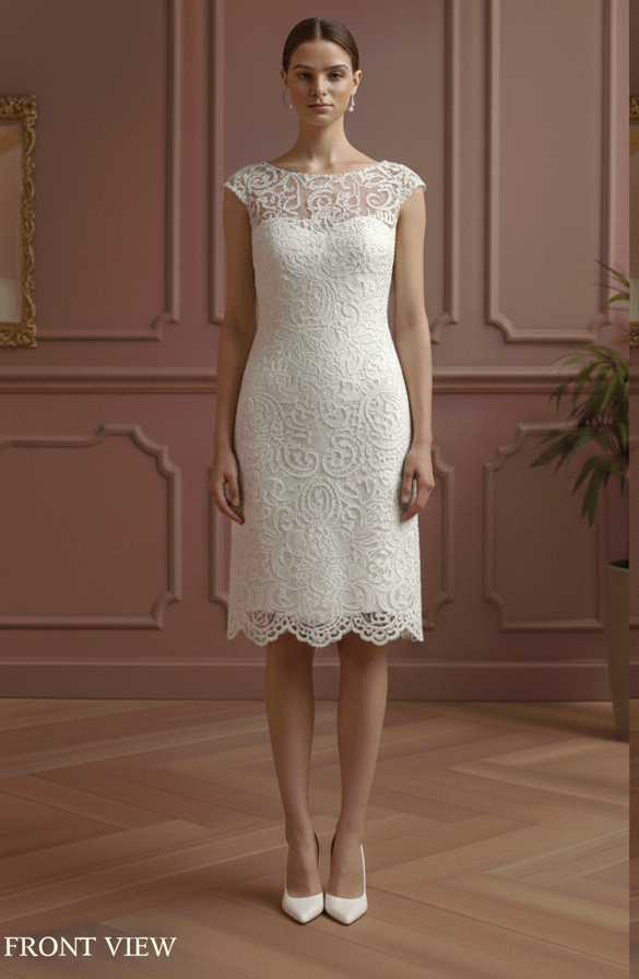 Cap Sleeve Wedding Dress Embroidered Short Scalloped Edge