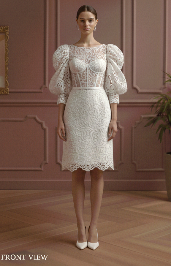 Corset Sleeve Wedding Dress Victorian Short Inspired Lace Gown