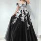 Off White Floral Prom Dresses Lace Applique Lavender Tulle Off Shoulder V Neckline A Line Long Floor Length Evening Gowns