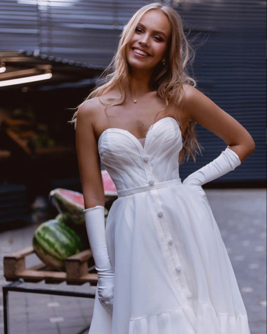 Simple High Low Chiffon Wedding Dresses Ivory Sweetheart Front Slit Short Bridal Gowns Open Back A-Line Bride Dresses