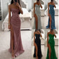 Silver Spaghetti Strap Wedding Dress Sexy Side High Split Mermaid Custom Dresses Sexy Heart Shaped Neck vestido feminino