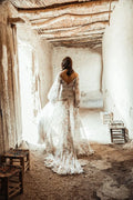 Bohemian Floral Print Appliques Lace A-Line Wedding Dresses Off The Shoulder Long Sleeve Bridal Gowns Vestidos De Novia