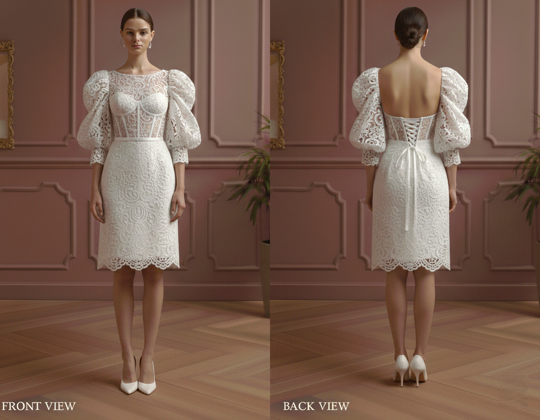 Corset Sleeve Wedding Dress Victorian Short Inspired Lace Gown