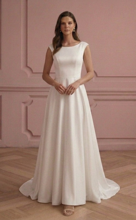 Minimalist A-Line Wedding Dress Satin Simple Elegant Bridal Wear