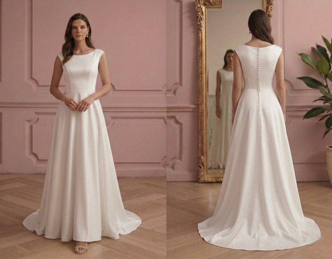 Minimalist A-Line Wedding Dress Satin Simple Elegant Bridal Wear