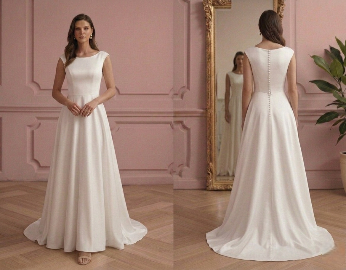 Minimalist A-Line Wedding Dress Satin Simple Elegant Bridal Wear