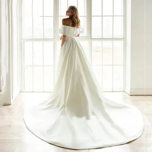 Gorgeous Women's Wedding Dresses Satin Mermaid Vestido De Noiva Fashion Princess Bridal Gowns Robe De Mariée Vestido Noiva Beige 14w