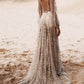 Sexy Full Lace Beach Wedding Dresses Plunging V-Neck Long Sleeves Backless Bridal Gowns See-through A-Line Bride Dresses