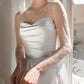 Newest Satin A Line Wedding Dress Sweetheart Long Sleeve With Pearls High Slit Bride Dress Illusion Back Robe De Mariee