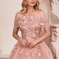 A-line Party Dress Luxury 3D Flower Embroid Evening Dresses Sweet Off Shoulder Vestidos De Noche Pink Prom Dress