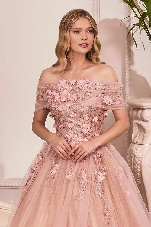 A-line Party Dress Luxury 3D Flower Embroid Evening Dresses Sweet Off Shoulder Vestidos De Noche Pink Prom Dress