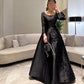 Black Long Sleeves فساتين سهره فاخره  Satin Slim A-line Prom Dresses Nobility Elegantly Handmade Vestidos De Noche