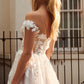 Exquisite V-Neckline Wedding Dress with Illusion Off-The-Shoulder Straps Elegant Applique Bridal Gown with Chic Watteau Train