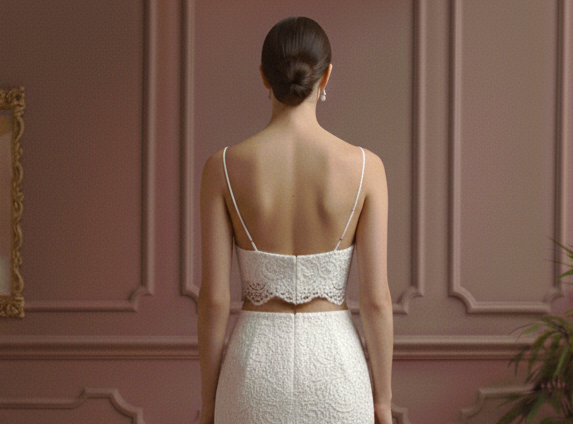 Two Piece Wedding Dress Crop Top Short Lace Skirt Bohemian