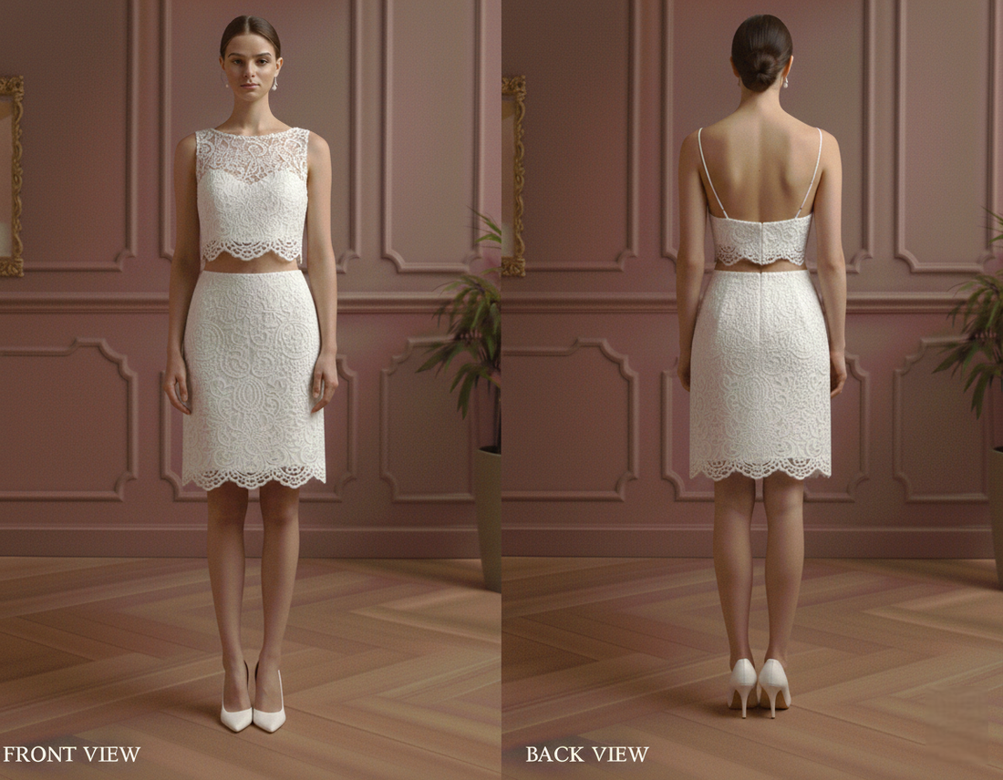 Two Piece Wedding Dress Crop Top Short Lace Skirt Bohemian