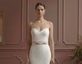 Short Pearl Trim Wedding Dress Classic Mermaid Tulle Gown