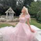 Sweet Baby Pink Prom Dress 2023 Cute Short Sleeve فساتين مناسبة رسمية Cute A-line Tulle Vestidos De Noche