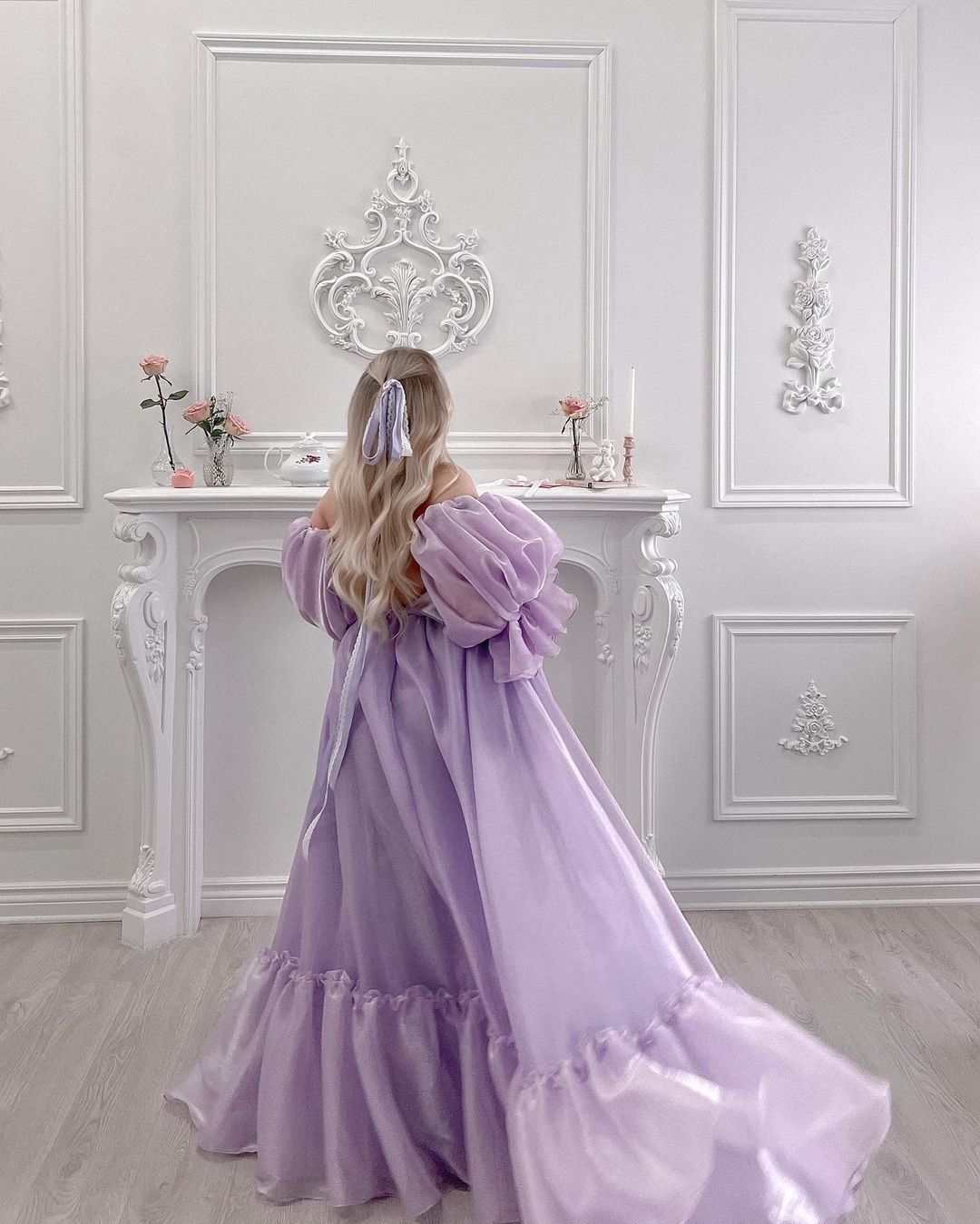 Lavender Off Shoulder Prom Dresses Sweetheart Puffy Sleeves فساتين السهرة Elegant Floor-Length A-line Vestidos De Noche